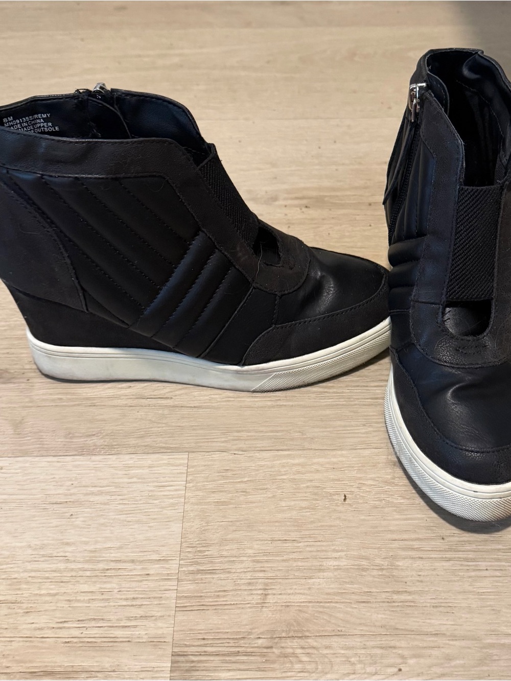 MIA Black Wedge Sneaker Booties with White Sole